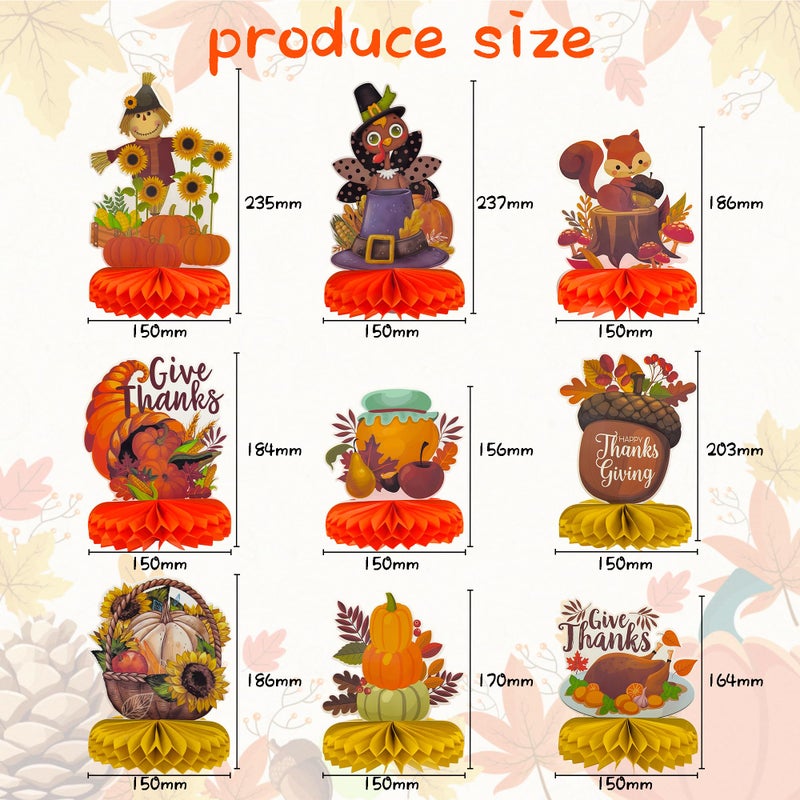 OHOME Thanksgiving Table Decor - 9 PCS Honeycomb | Thanksgiving Decorations Indoor Outdoor - Fall Centerpieces for Tables | Friendsgiving Party Decorations Supplies Favors Essentials for Home Kitchen - Image 2